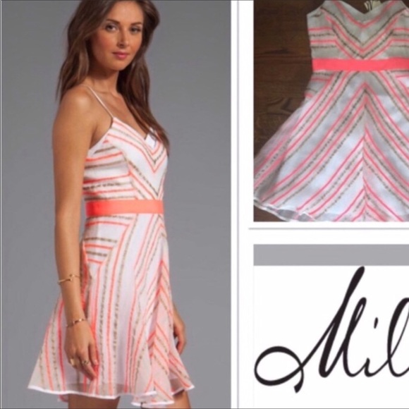 Milly Dresses & Skirts - Milly Dress Gold & Pink Stripes Gauzy Material